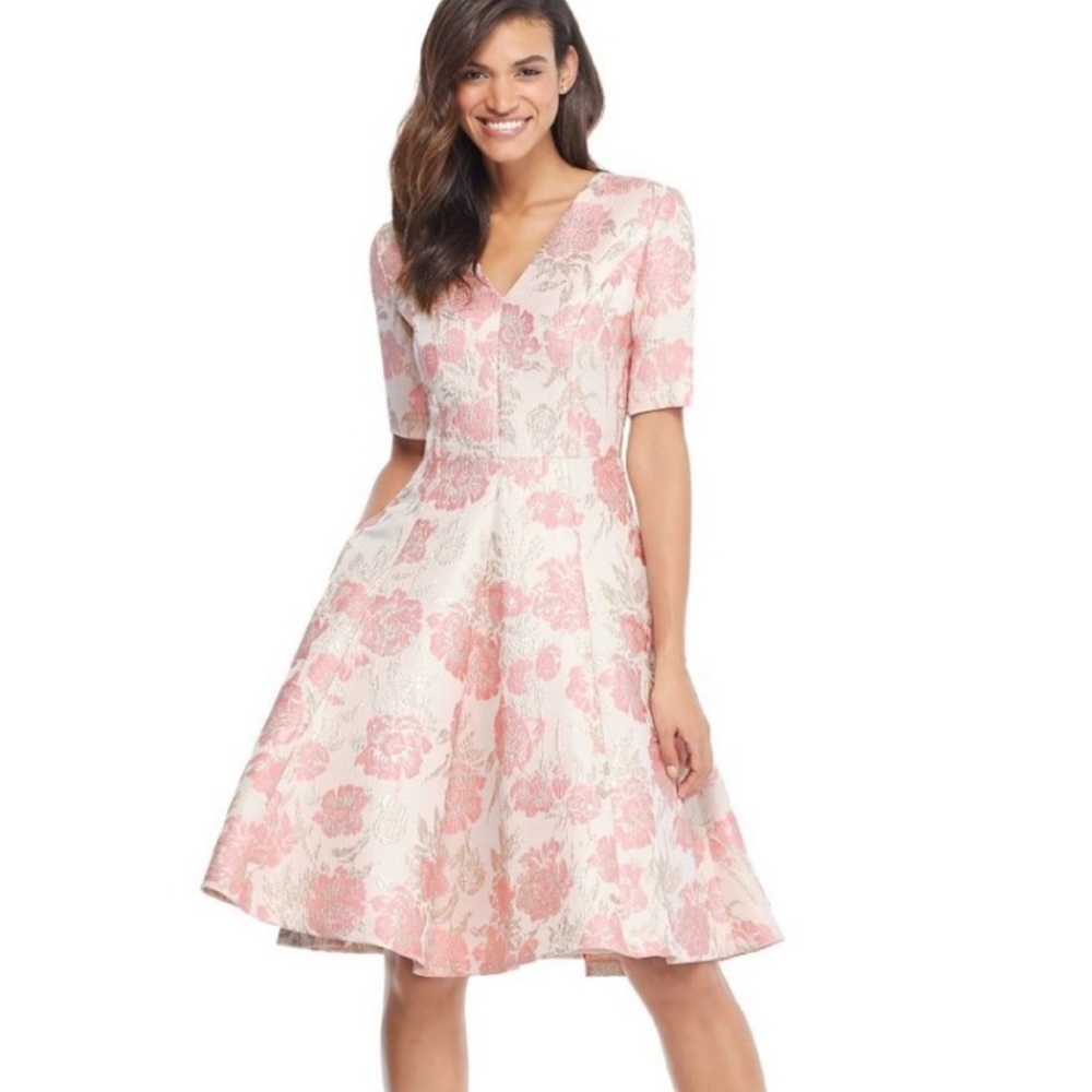 Gal Meets Glam Pink Floral Metallic Jaquard Adair Dress